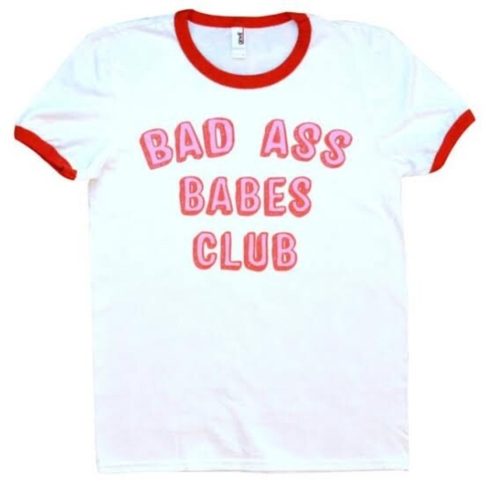 Anvil T-Shirt Women XL White Bad Ass Babes Club Ringer Graphic Retro Tee